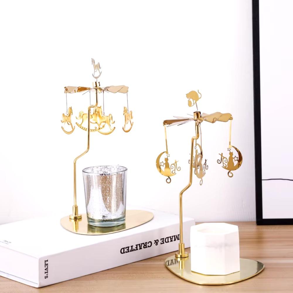 with Base Rotary Candle Holder Gold/Silver Tealight Holder Romantic Rotating Candlestick  Gift