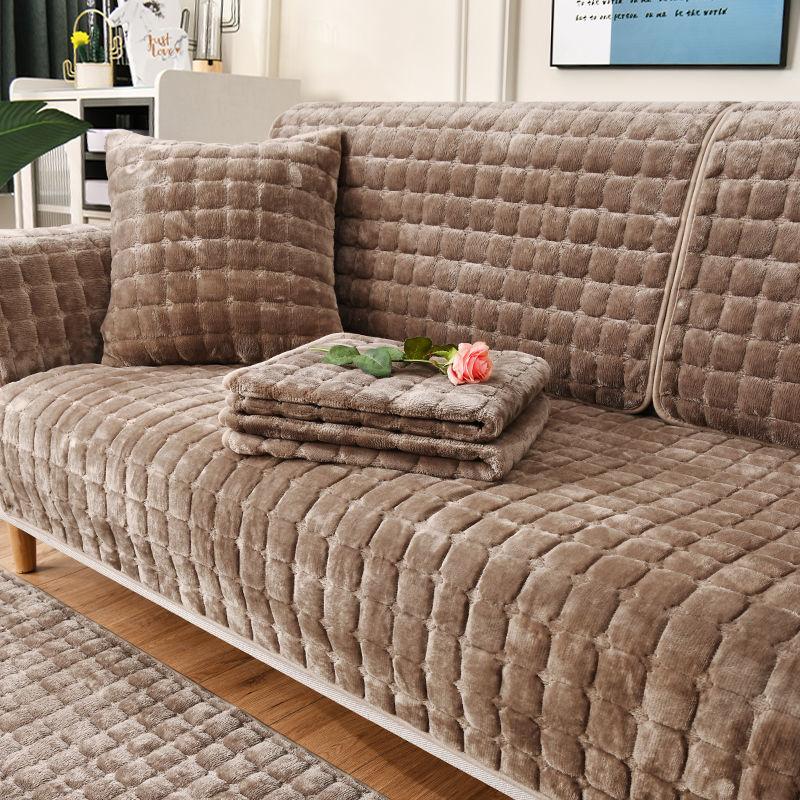 Velvet Sofa Cushion Winter Sofa Slipcover Cover Towel Simple Modern Non-Slip Anti-Wrinkle Thickened Cushion Cover