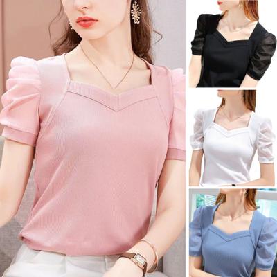 Damen Bluse 45355 Ärmel Atmungsaktiv Leichtes Junge Dame Modisches Ultradünnes T-Shirt