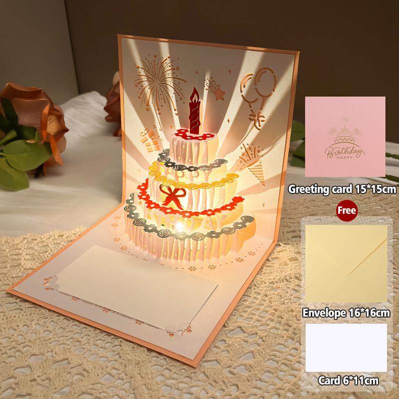 1/5Pcs Music Glowing Lighting Greeting Cards Birthday Blessing Postcard Handwritten Birthday Party Greeting Card