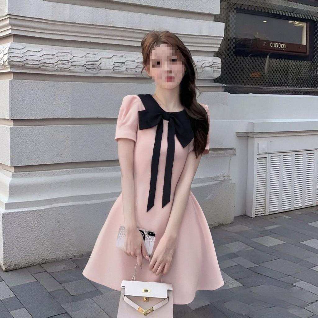 Pink Little Dress With Knit Fabric And Tiedye Design For Youths
