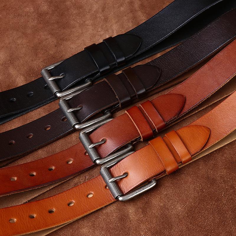 3.8Cm Wide Whole Cowhide Cut First Layer Cowhide Men'S Belt Retro Leather Pin Buckle Jeans Belt Men'S