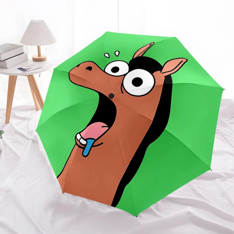 1pc Horse Expression Automatic Folding Umbrella Automatic Open/Close, 8-Rib Durable Frame, Compact Travel Umbrella Suitable032