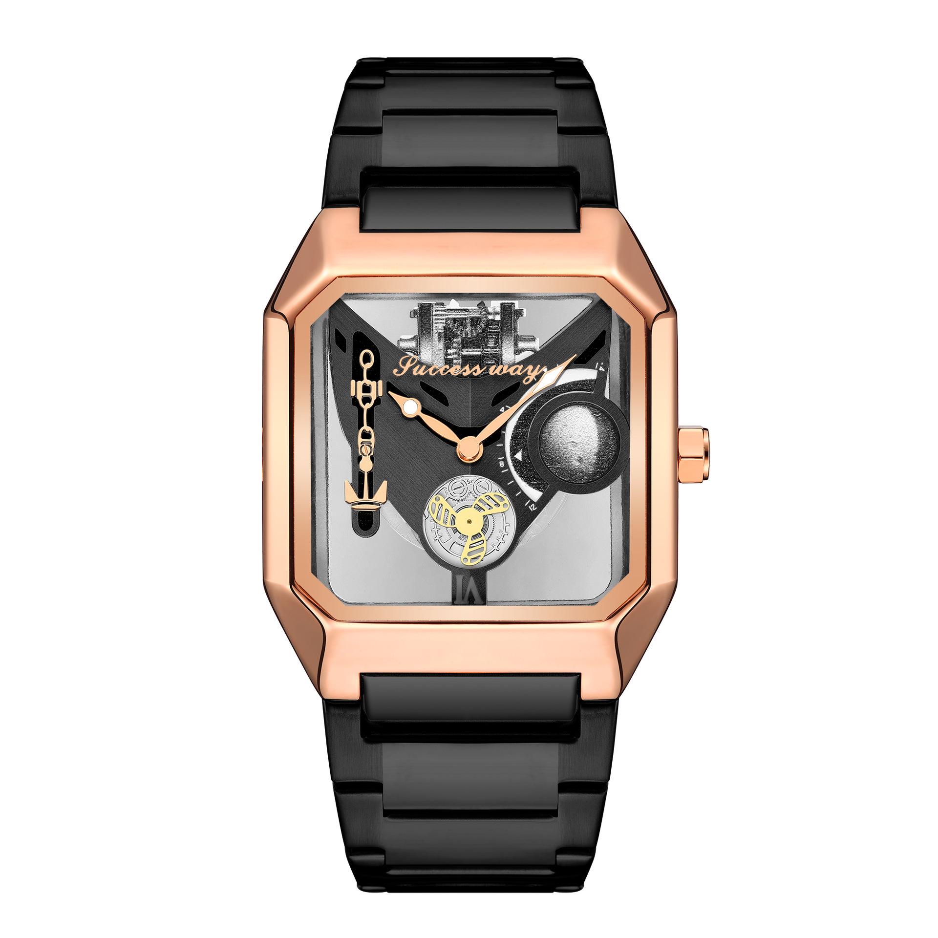 

Men s Double-Sided Transparent Mechanical Watch, Waterproof & Luminous Quartz Design