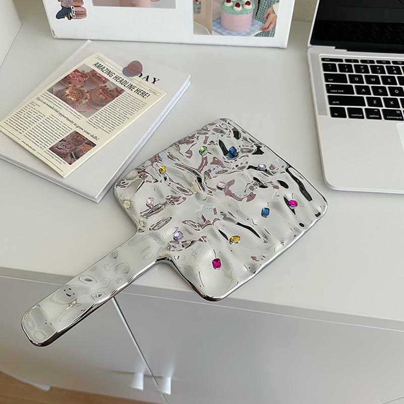 Liquid Shape Square Mirror – Compact Hand-Held and Desktop Cosmetic Makeup Mirror for Travel and Personal Use