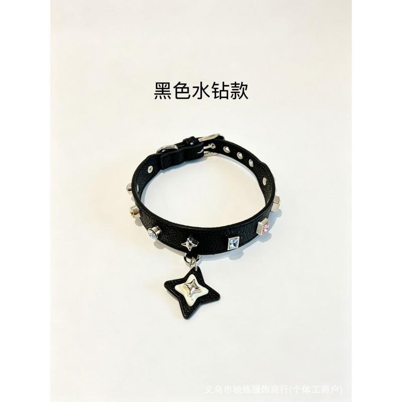 Sparkly Star Stud Pet Collar With Rhinestone Pendant Small To Medium Dogs Cats PU Leather Adjustable Neckband