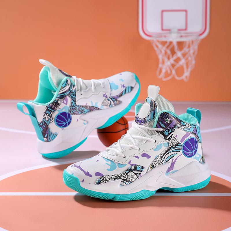 New Children High Top Sneaker Leather Sports Shoes for Boy Kids Comfort Anti-slip Basketball Shoes Outdoor Walking Sneaker