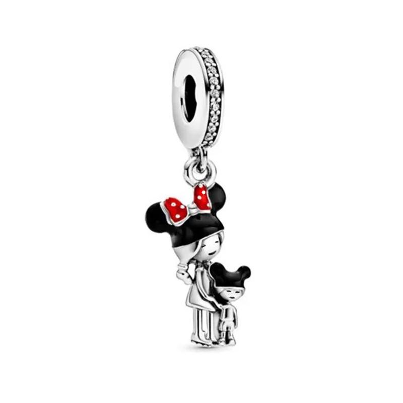 Disney Mickey Minnie Friends Dangle Charm Beads European Silver Bracelet Necklace DIY Jewelry Gift for Kids