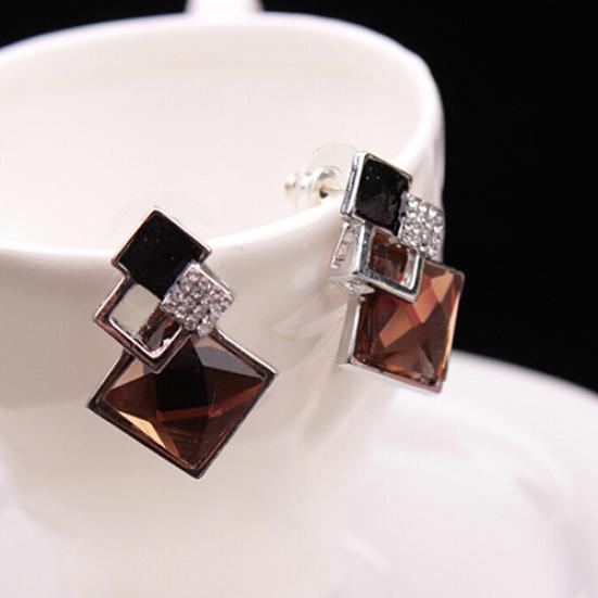 Women's Fashion Rhombic Rhinestone Eardrop Korean Style Earrings Party Jewelry