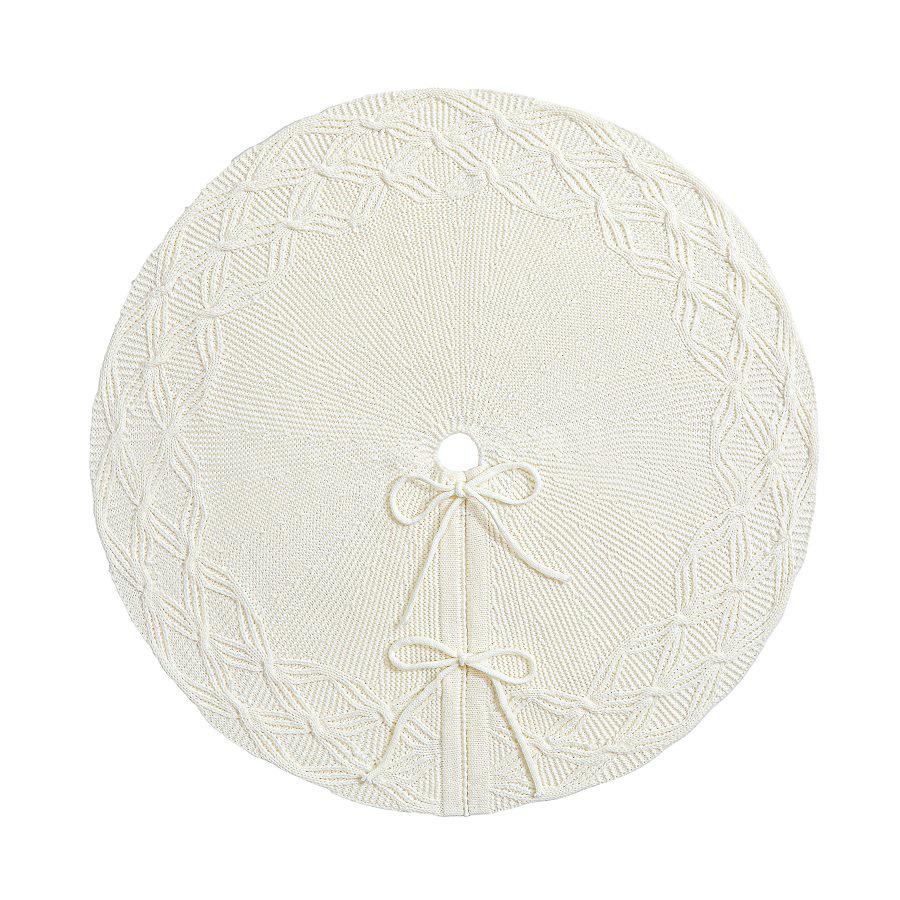 Festive White Woven Knit Christmas Tree Skirt for Warm Holiday Gatherings