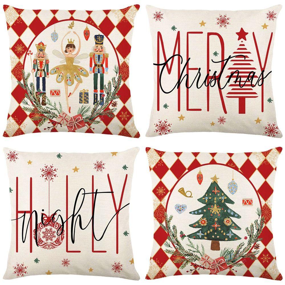 45x45CM Christmas Cushion Covers Monogram Xmas Cushion Case Hemp Snowflake Pillow Cover Outdoor Indoor Home Decor