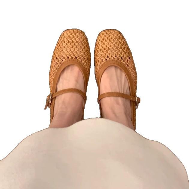 Mesh Woven Shallow Mouth Flat Bottom Loafer Beanie Shoes 2025 New French Style Inner Height Increase Commuting Night and Evening Single Shoes Women