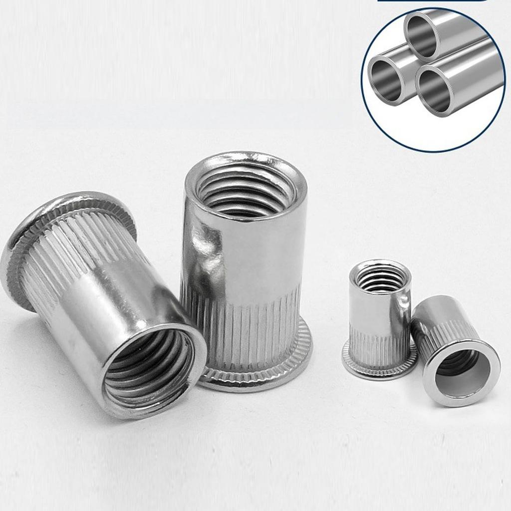 Assortment Kit(220 Pcs),#8-32#10-24 1/4"-20 5/16"-18 3/8"-16 304 Stainless Steel Flat Head Rivnut Set,Rivnut Threaded Insert Nut