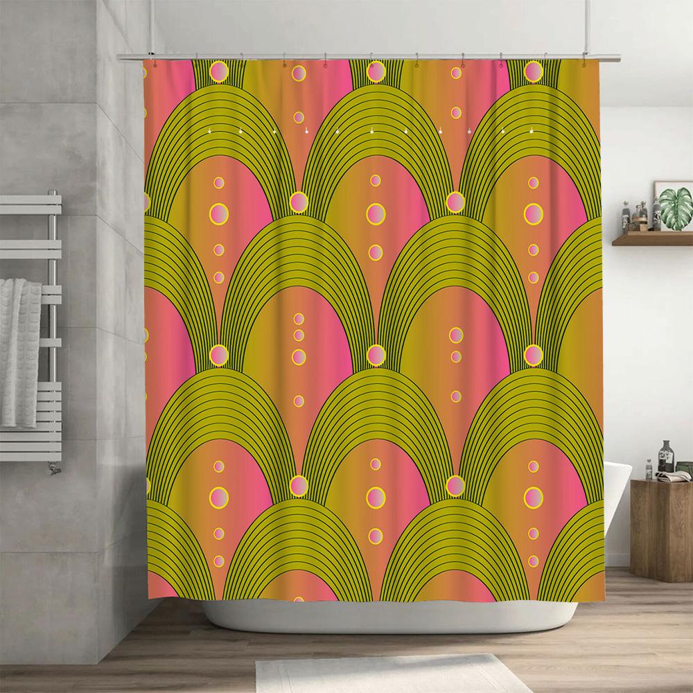 Modern Bathroom Shower Curtain Vivid Graphic Print with Yellow Green Pink Circles Waterproof Fabric for Bath Decorations – Easy