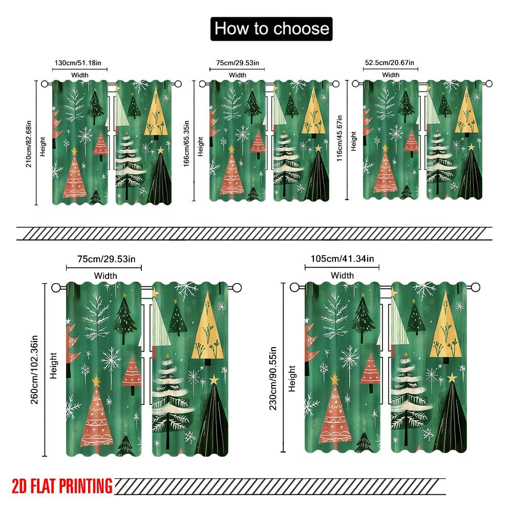 2pcs,2D Plane Printing Curtain Popular Festive Green Christmas Trees Snowflakes Polyester Woven (without Rod) Decorations