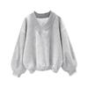 Damen Übergroßes V-Ausschnitt Langarm Fleece Sweatshirt Lässiger Lockere Passform Pullover in Grau Grün