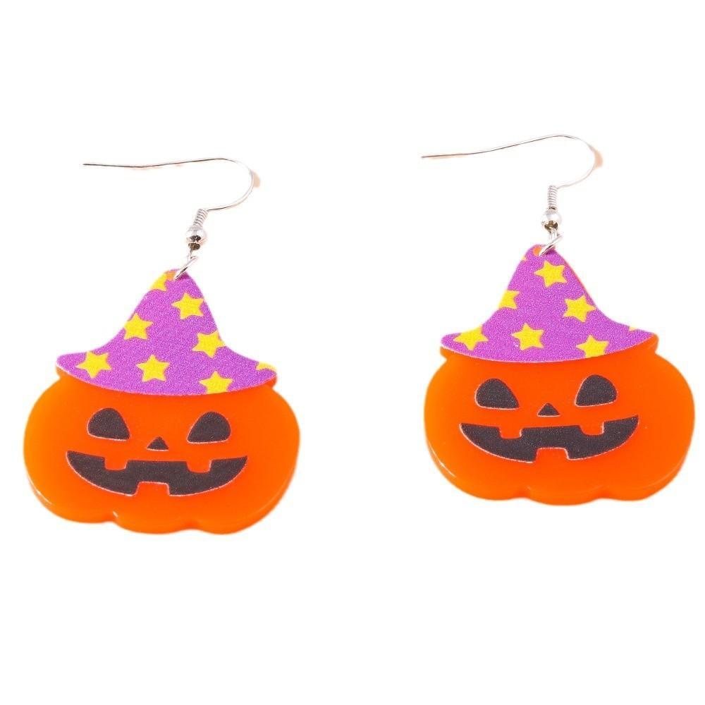 Halloween Themed Hat Pumpkin Pattern Women Acrylic Earring For Unisex Fashion Accessories