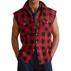 Camicia a quadri senza maniche con bottoni da uomo, vestibilità classica, camicia in flanella a quadri Buffalo con tasche sul petto e giromaniche a taglio vivo