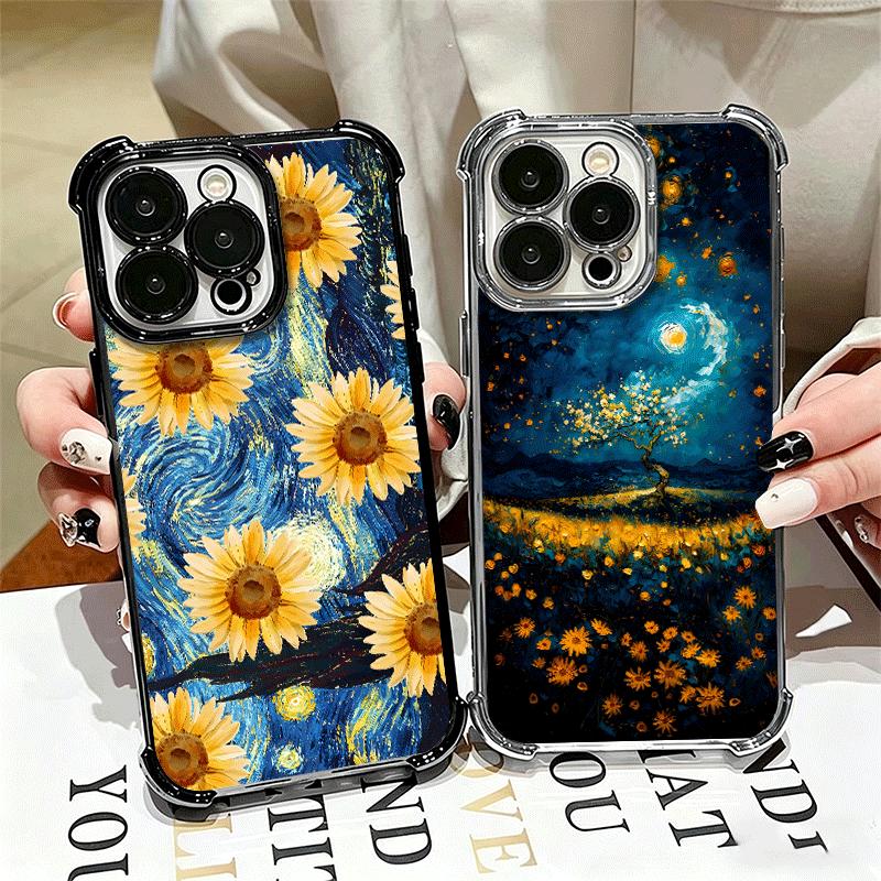 Starry Night Van Gogh Art Soft Phone Case For iPhone 15 16 17 Air 14 Pro Max 16E Plus 13 12 Mini Plating Anti-Fall Fundas
