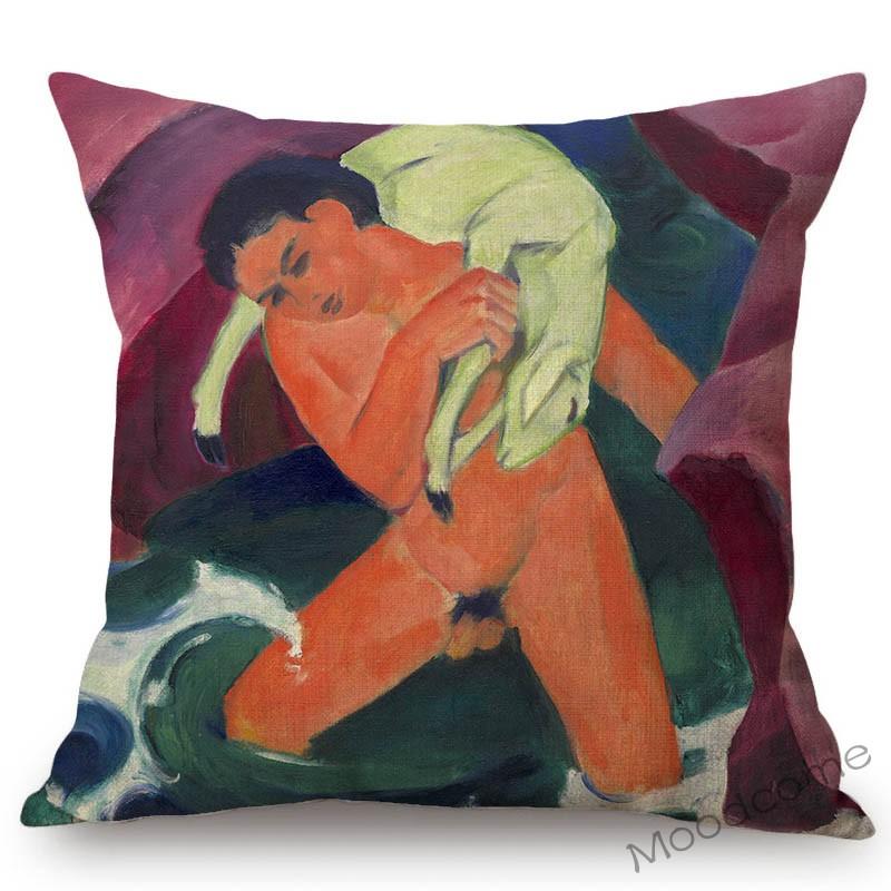 Expressionism Artwork Blue Horses Fox Cubism Animals Abstract Oil Painting Franz Marc Sofa Decorative Pillow Case Cushion Cover