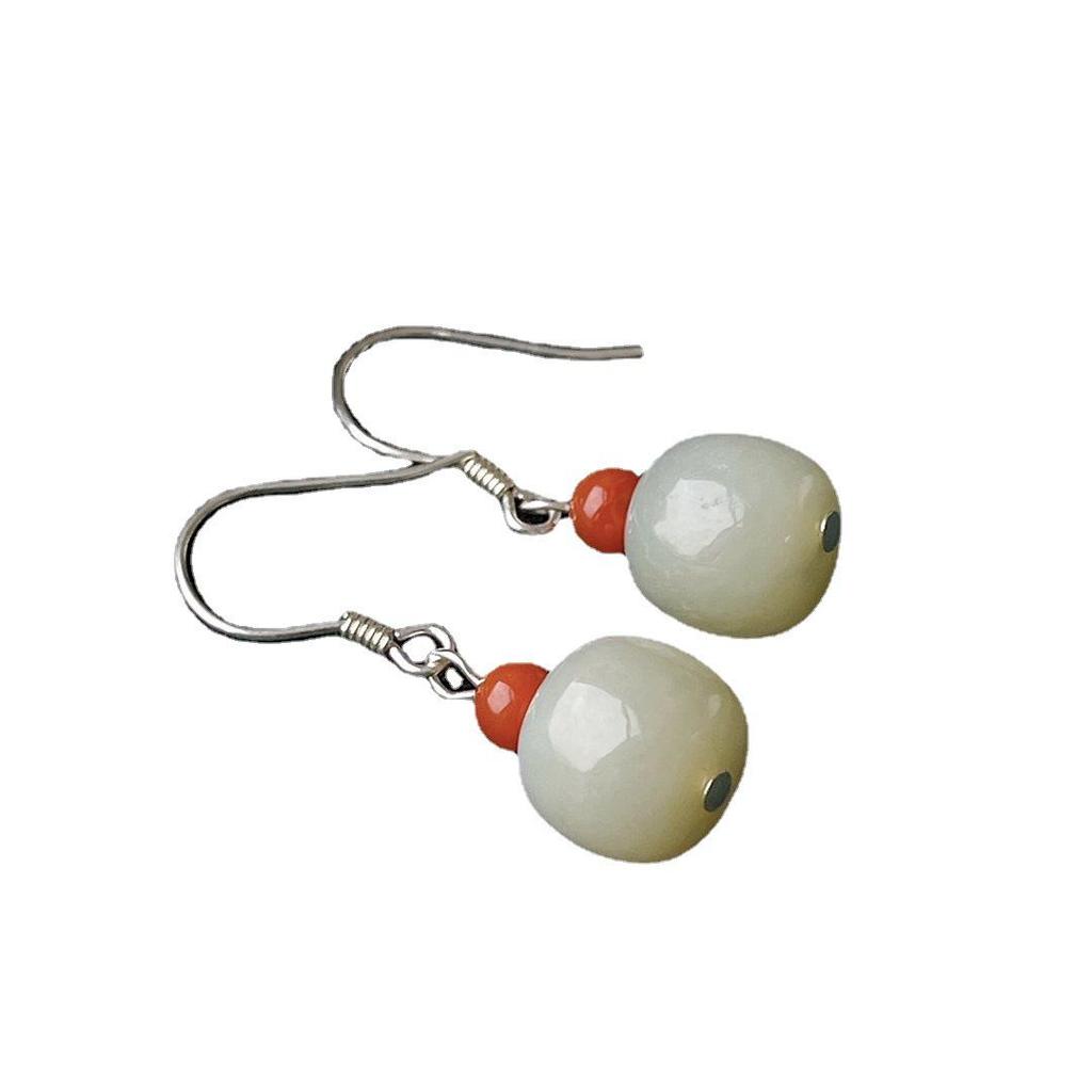 Hetian Jade & Nan Hong Earrings: Versatile S925 Sterling Silver, Classic Style for Instagram & Xiaohongshu