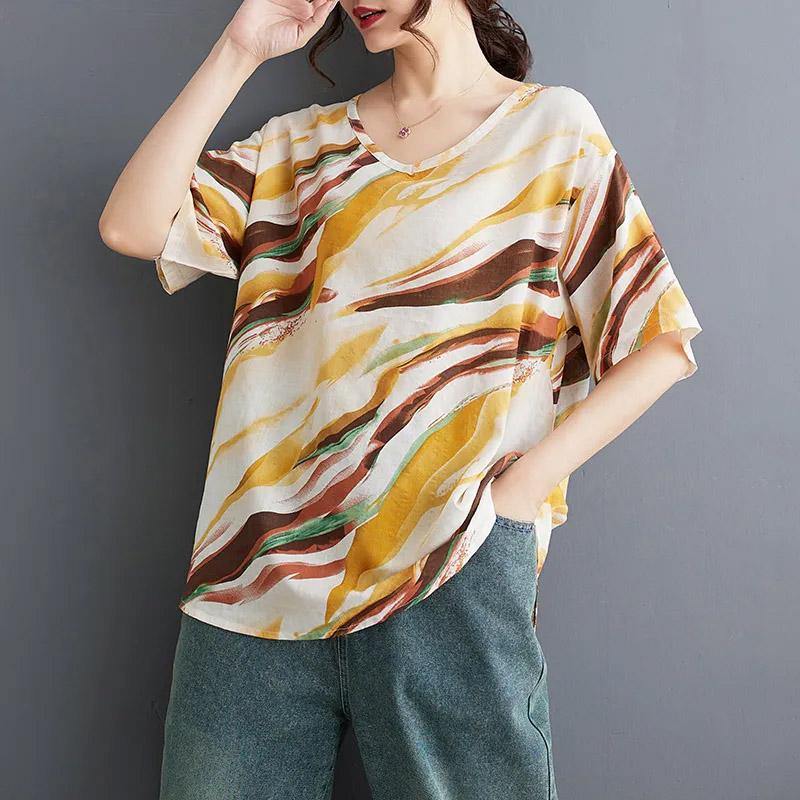 

Футболка для женщин, летняя, большого размера, хлопковая футболка, мягкая, свободная, с принтом, повседневная, удобная, пуловер, футболка, топ XXXXL