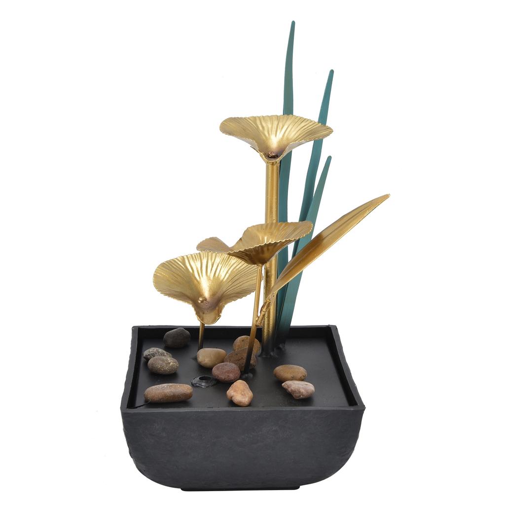 Indoor Tabletop Fountain Lotus LED Waterfall Fountain Ornament Feng Shui Art Craft Home