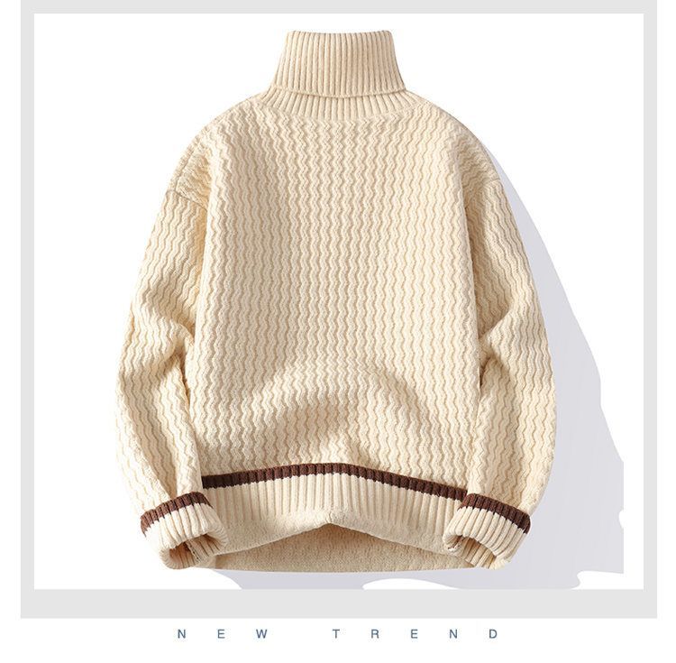 Suéter de cuello alto rojo para hombre en Otoño Invierno, con solapa engrosada, para llevar debajo, juvenil