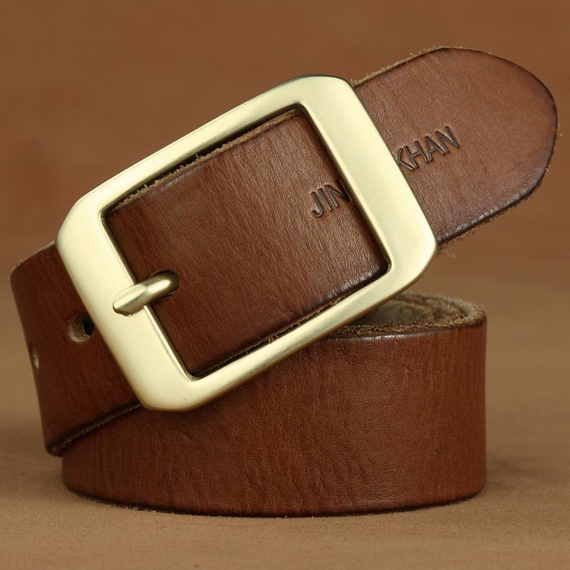 Purely Handmade American Brass Leather Retro Old Simple Tooling Jeans Belt Belt, Men'S Models