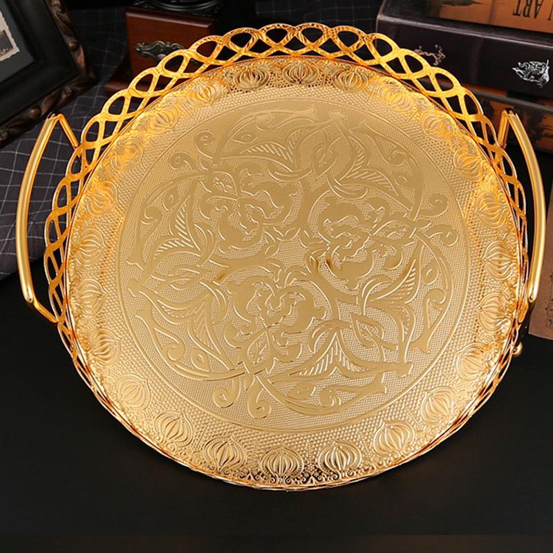 Golden Alloy Fruit Tray circle Snack Dessert Storage Plates for Cupcake Display Birthday Party Dessert Wedding Decoration