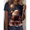 Summer Fashion Comfortable Loose T-shirt Creative Santa Claus 3D Printed Casual Breathable Sports Versatile Round Neck Short Sleeved Women's T-shirt
