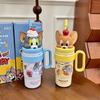 Tom And Jerry Insulated Travel Mug With Straw And Handle For Office Use