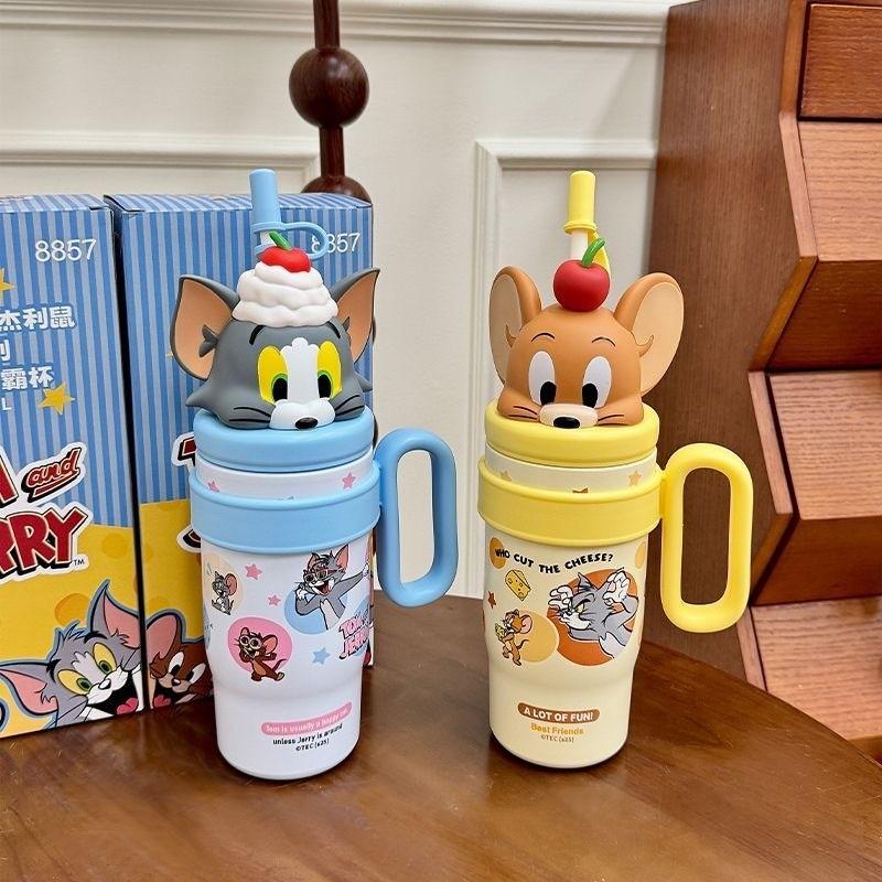Tom And Jerry Insulated Travel Mug With Straw And Handle For Office Use