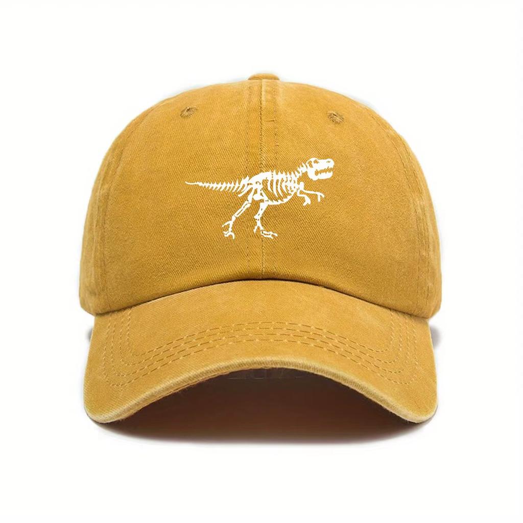 1pc Retro Washed Dinosaur Skeleton Printed Baseball Caps for Men,Fashionable and Casual Adjustable Dad Hat for Outdoor Sports