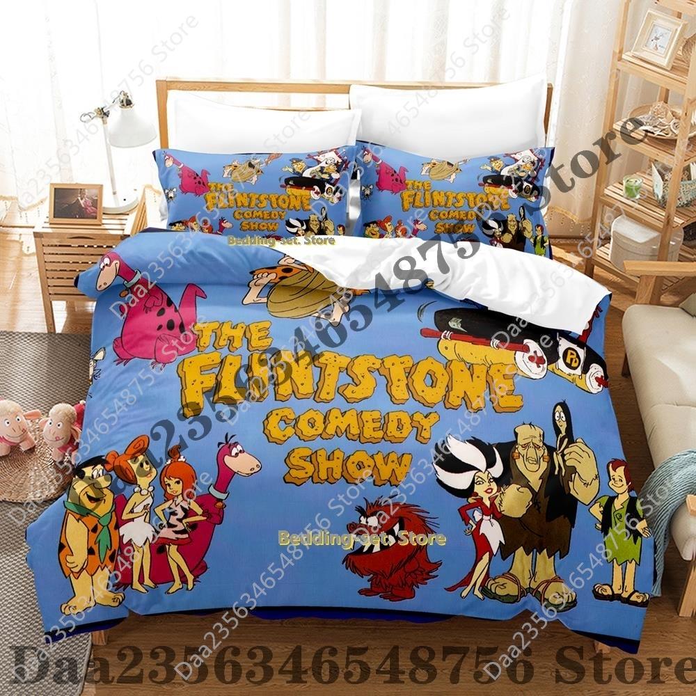 

Personality Flintstones Bedding Set Cartoon Anime three-piece set Adult Kid Bedroom Duvetcover Sets 3D Kawaii couette EU Single(135*200cm)3pcs