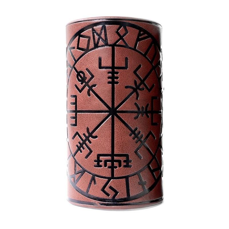 

2025 Toten Design Nordic Viking Odin Compass Bandles для мужчин, защитное снаряжение для верховой езды, тисненый широкий кожаный браслет, панк-ювелирные изделия коричневый