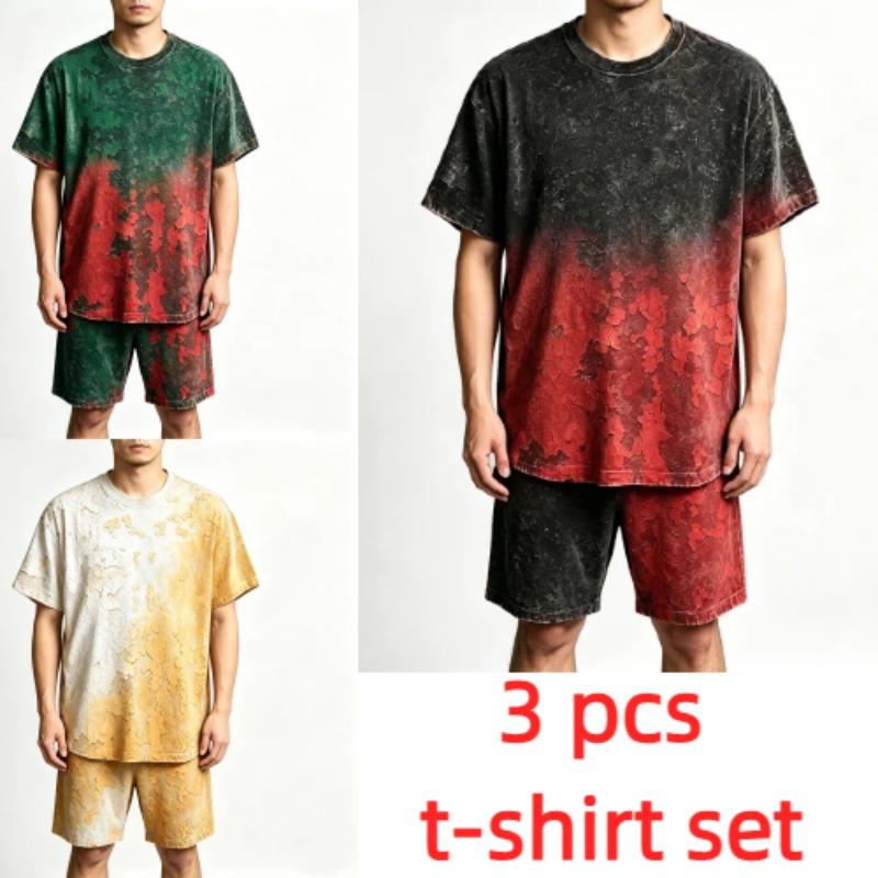 Summer Y2K Vintage Fun Rust Cracks Graphic Printed Round Neck Short Sleeved Kids T-Shirt And Shorts Set Boy's and Girl's T-shirt Shorts Set