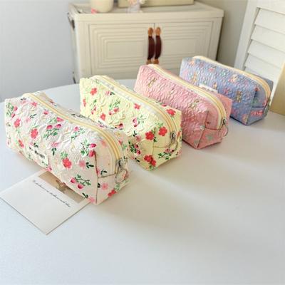 Simplicity Bow Large Capacity Floral Pen Bag Multi-function Portable Pencil Cases Makeup Bags Travel