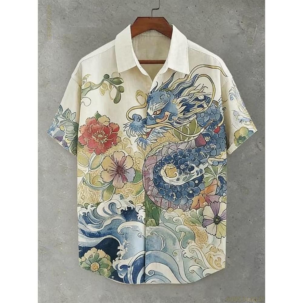 Men's Shirt, Black Cat Riding a Shark, Hawaiian Style, Men's Collared Short-sleeved Shirt, Everyday Commuting and Casual Wear.
