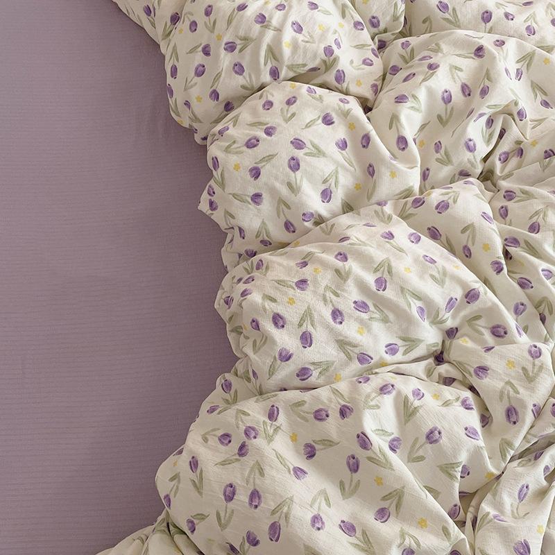 4 Piece Bedding Set Double Layer Gauze Quilt Cover Bed Sheet Pillow Cases Student Duvet Cover Fitted Sheet Soft Comfortable Bedding Set