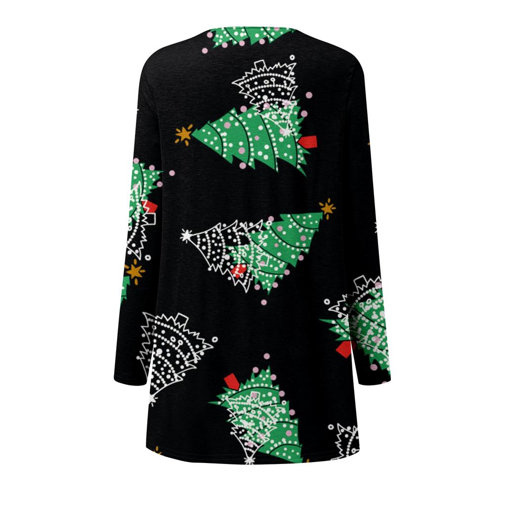 Women's Christmas Tops Casual Shirts Open Front Long Sleeve Loose Flowy Hem Cardigan Outwear