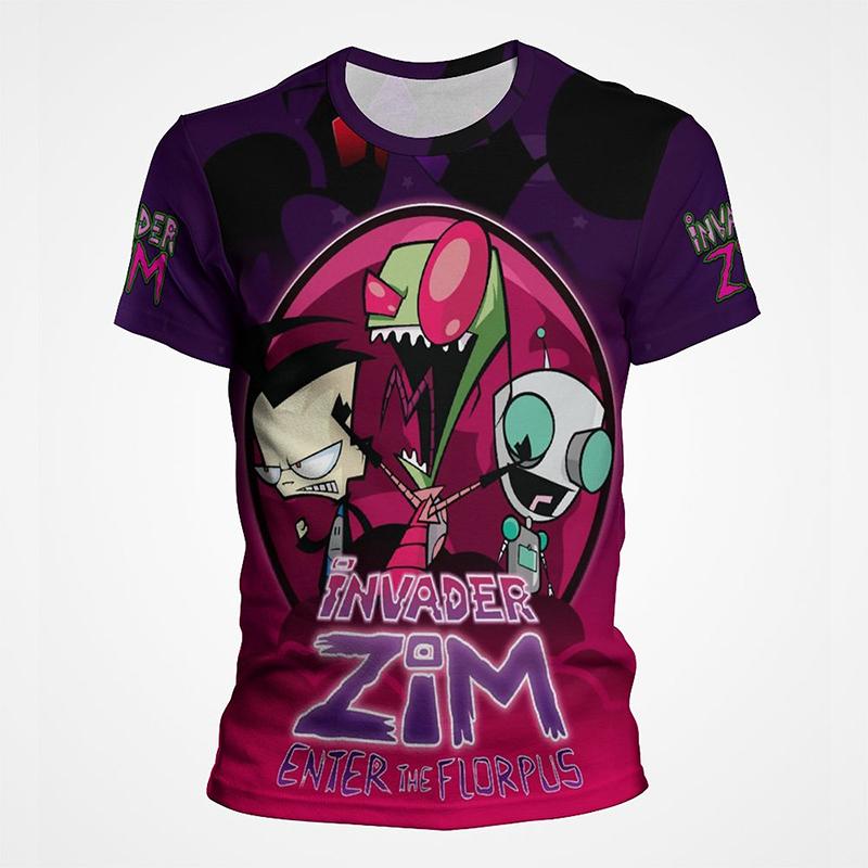 Cartoon Anime Invader Zimní tričko Pánské léto Krátký rukáv Cool Tričko s 3D potiskem Funny Dib Membrane Tops Trička