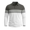 Men's Long Sleeve Striped Color Block T-Shirt with Collar for Casual Layering
