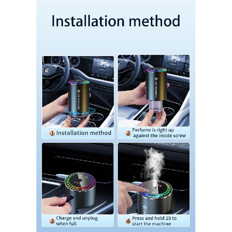 Smart Car Air Freshener Diffuser: 50ML Natural Car Fragrance Refill Lasts 3 Months, Rechargeable Car Scent Diffuser, Auto On/off Roof Starry Sky