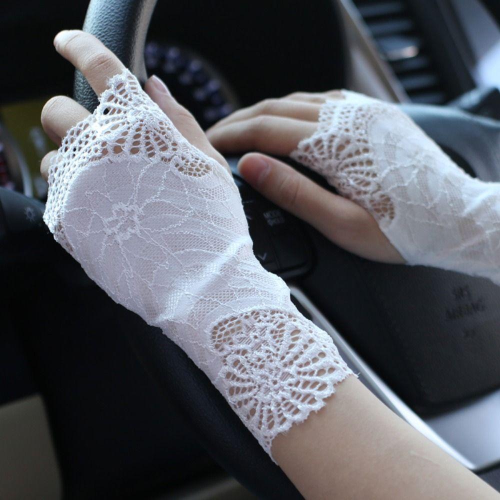 Breathable Women Sunscreen Gloves Thin Driving Gloves Lace Half Finger Gloves Wedding Events