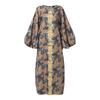 L-5XL Women O Neck Batwing Long Sleeve Floral Print Casual Loose Maxi Kaftan Dress
