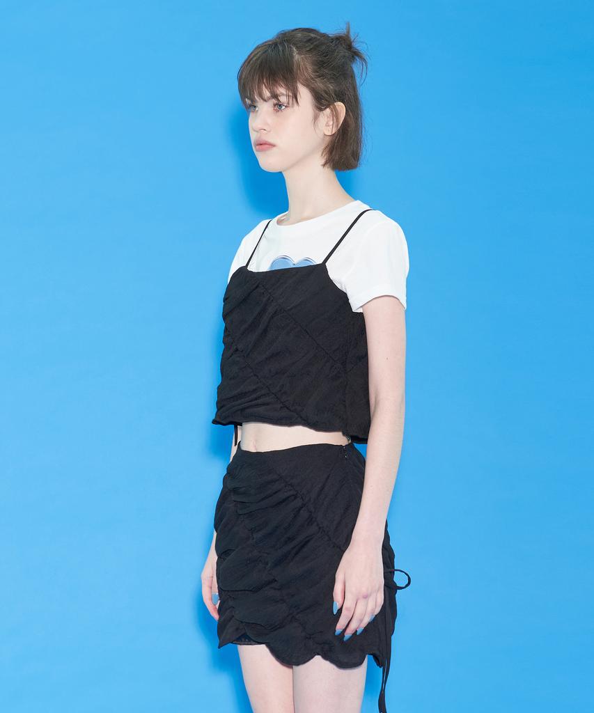 MARGARIN FINGERS Ribbon Shirring Skirt (Black)