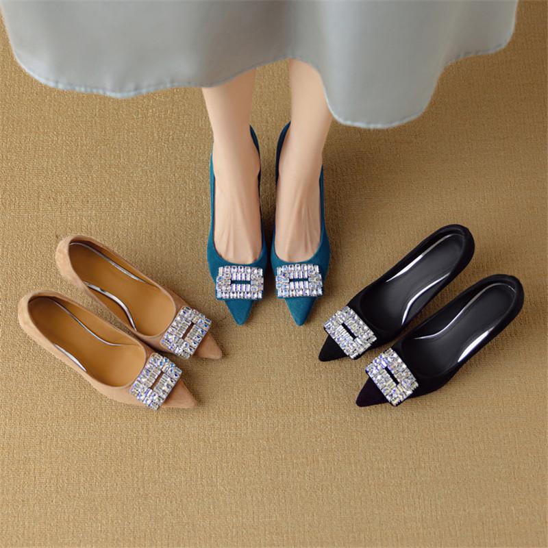 Fashion New Spring/Summer Sheep Suede Women Pumps Shoes for Women Fashion Rhinestone Pointed Toe Shoes High Heels Office Women's Shoes