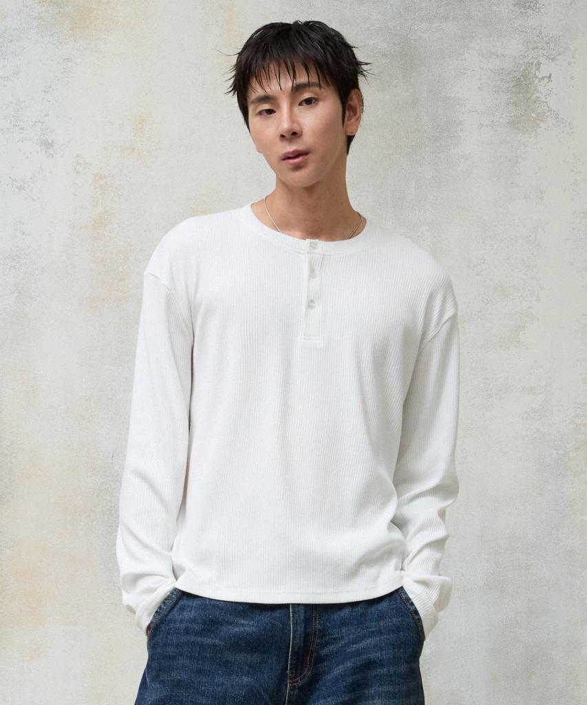 AGOD Soft Henley Neck Long Sleeve [White]