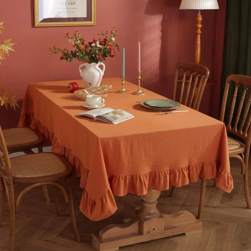 100% Cotton Table Cloth  Simplicity Pleated Soft Wash Cotton Table Cover Restaurant Kitchen Wedding Party Holiday Table Decor